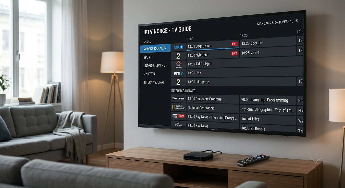 IPTV Norway streaming setup on smart TV with live channel guide