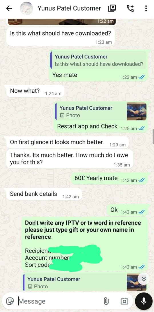 Customer WhatsApp review screenshot 1